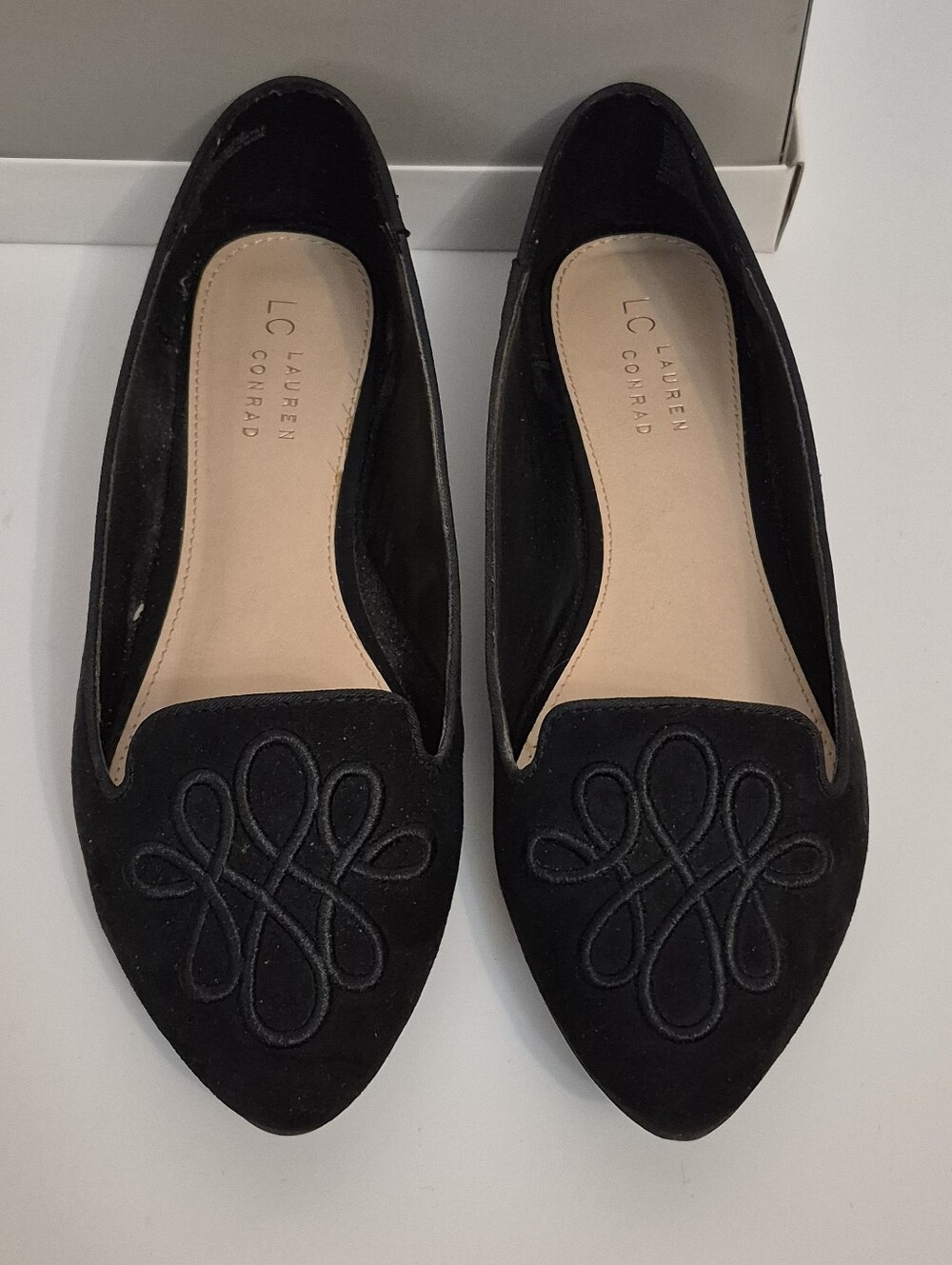 The LC Lauren Conrad Calla Black Women's Embroidered Pointed Flat Loafers 10 M